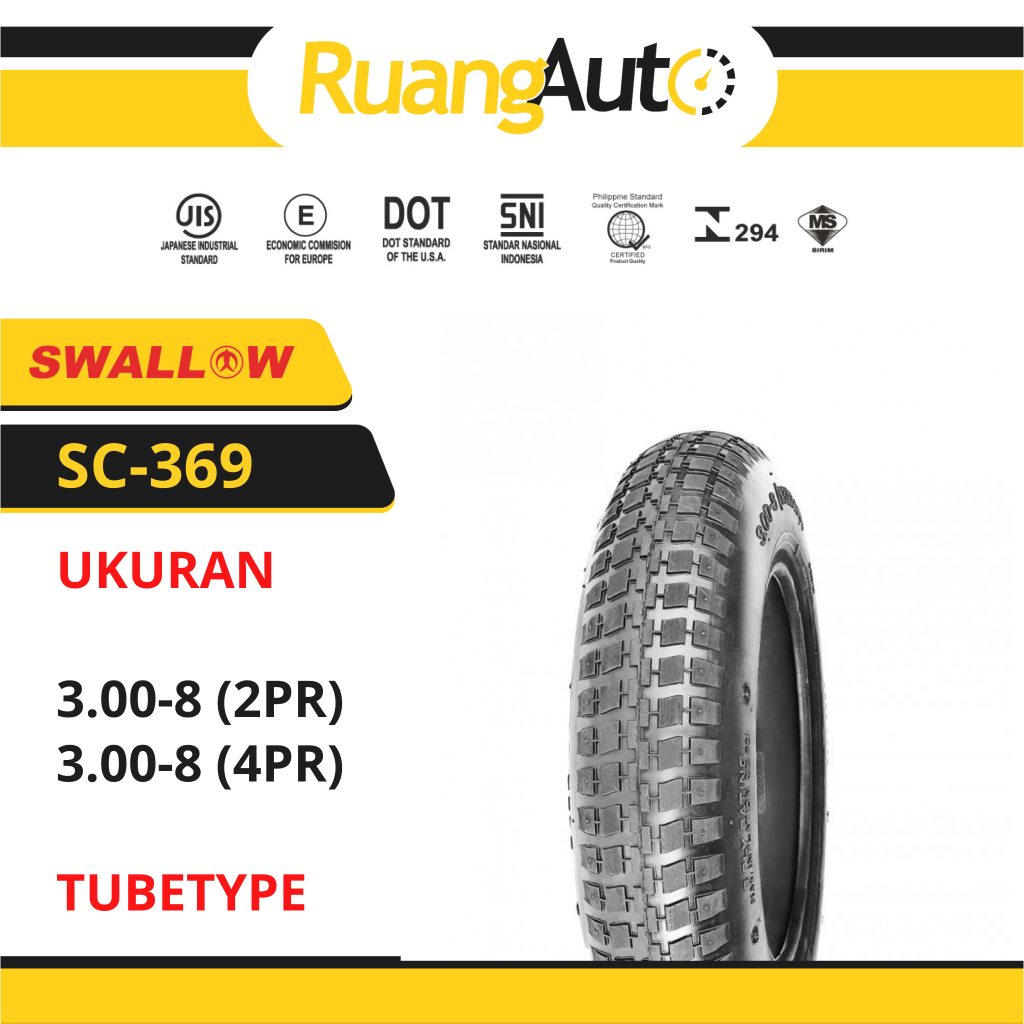 BAN GEROBAK / ANGKONG RING 8 TUBETYPE SWALLOW S-369 UKURAN 300 RING 8 WHELL BARROW | ANGKONG | GEROB