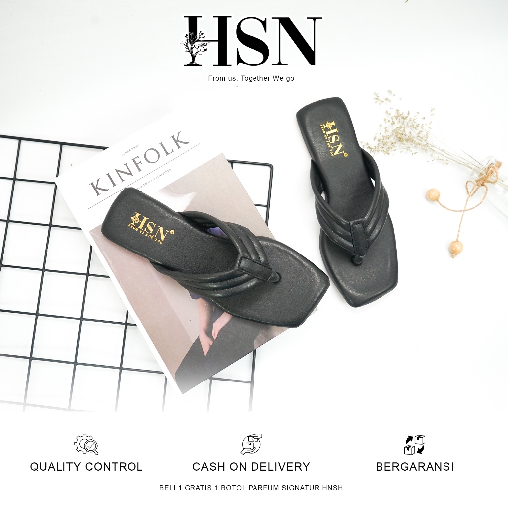 HSN Sandal CALISTA Flat Wanita - Warna Hitam | Beli 1 Gratis 1 Parfume