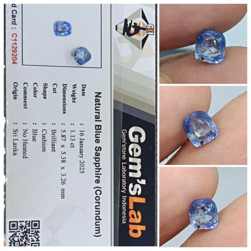 Natural Blue sapphire Ceylon 1,1 ct Luster memo GLI safir Srilanka