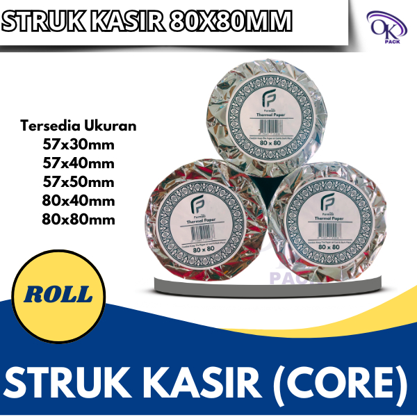 

KERTAS STRUK THERMAL 80mmX80mm Struk Mesin EDC (Merek FORMASI PACK ) / KERTAS STRUK KASIR, Core 20-25 mm, Ketebalan : 80 micron