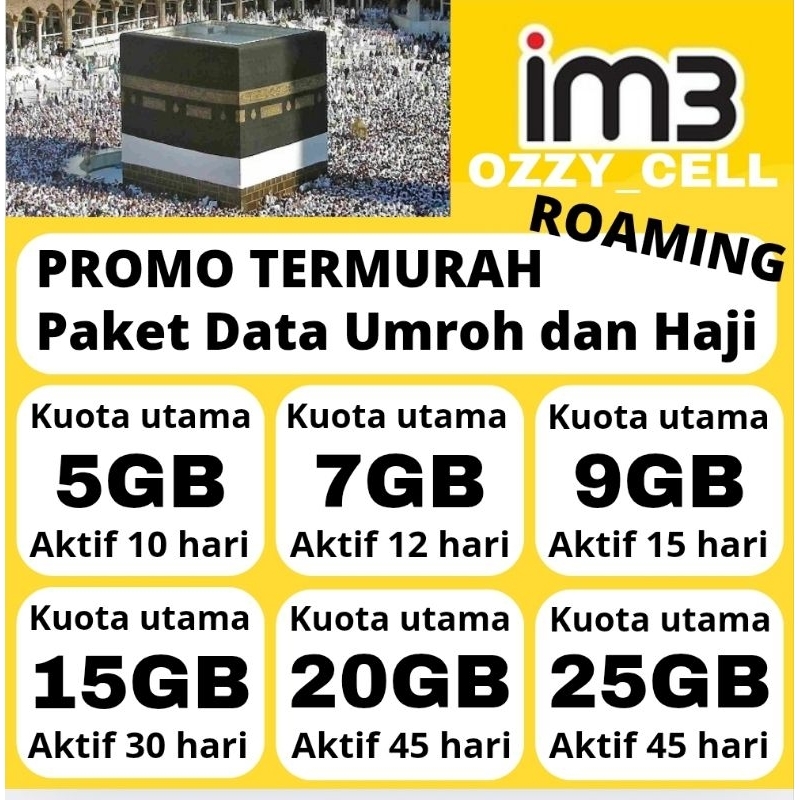 Promo Termurah Paket Data Roaming Im3 Indosat Umroh Haji Roaming Semua Negara Arab Saudi Ozzy Cell