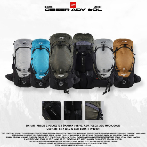 Tas Carrier Geiser Adv 60 Liter Arei Outdoorgear
