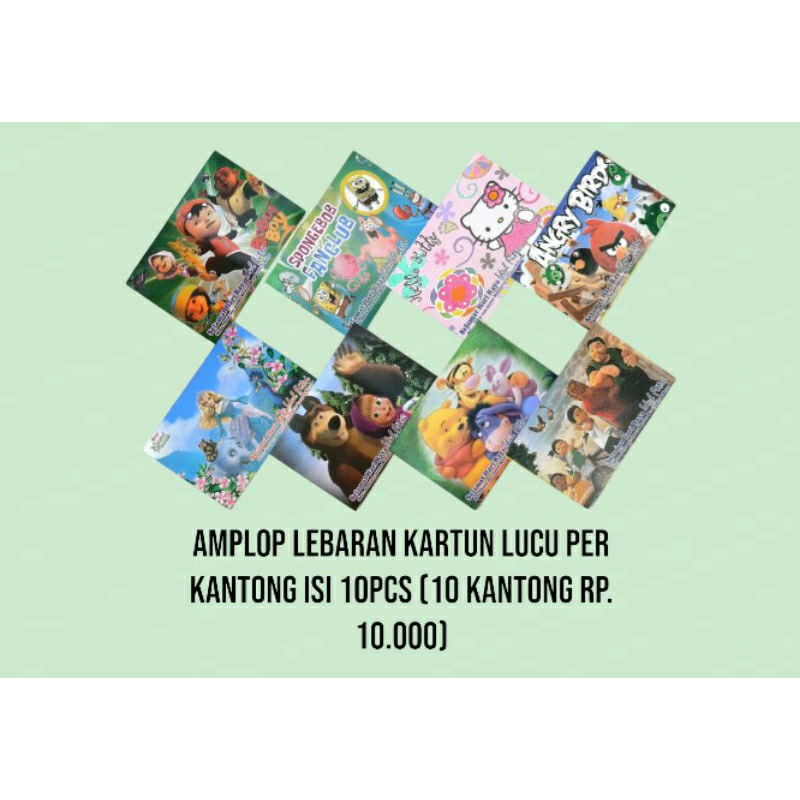 

Amplop lebaran kartun lucu 10 kantong isi 10 x 10 lembar