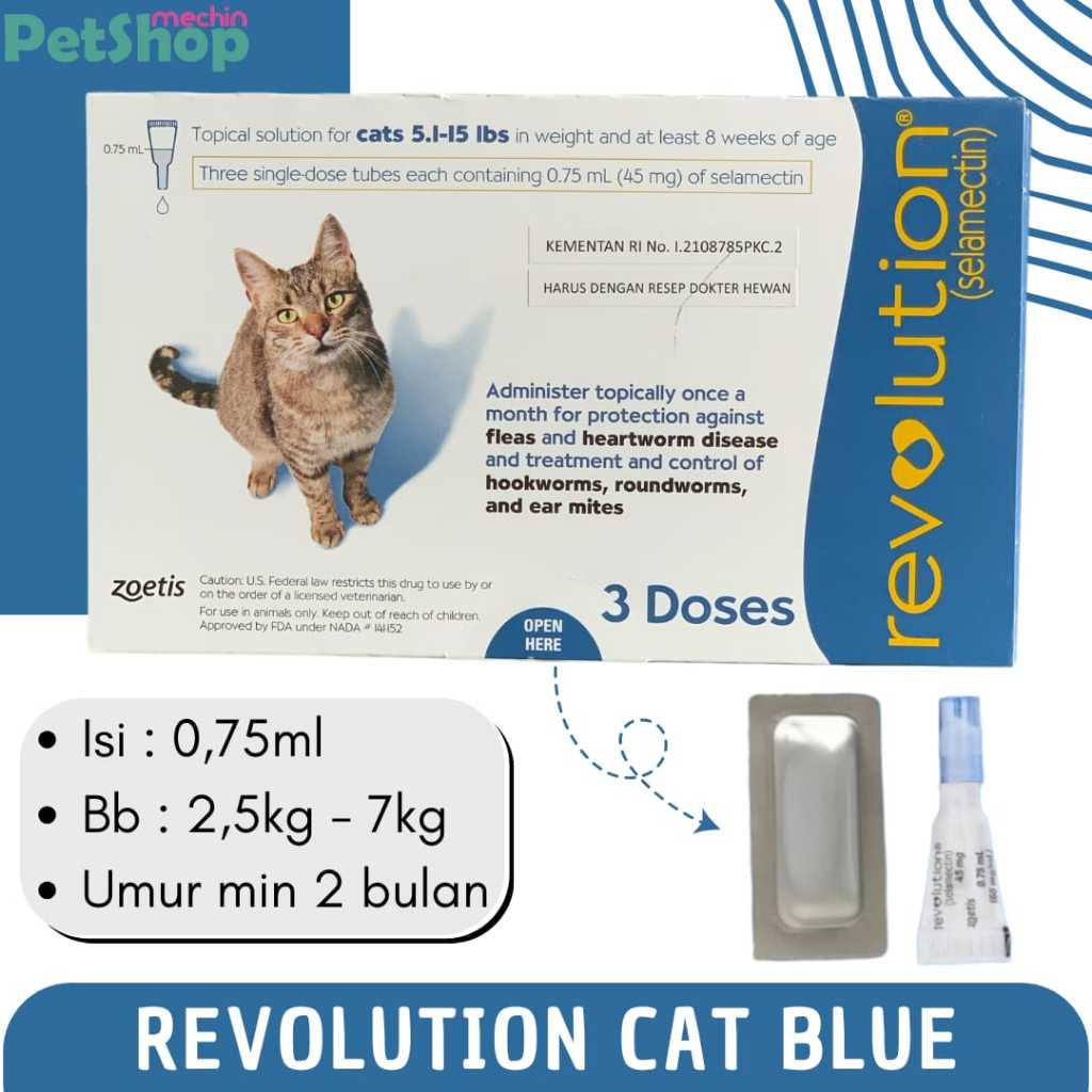 OBAT TETES KUTU REVOLUTION CAT 1 TUBE / REVOLUTION CAT BLUE / OBAT KUTU KUCING DEWASA AMPUH