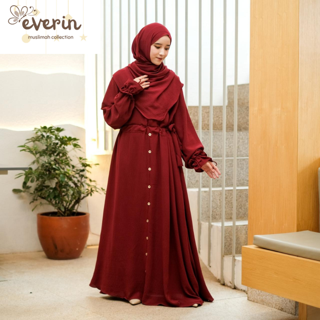 Everin Muslimah - Gamis Syari Abaya Kaftan Dierra Baju Lebaran 2025 Setelan One Set Free Pashmina