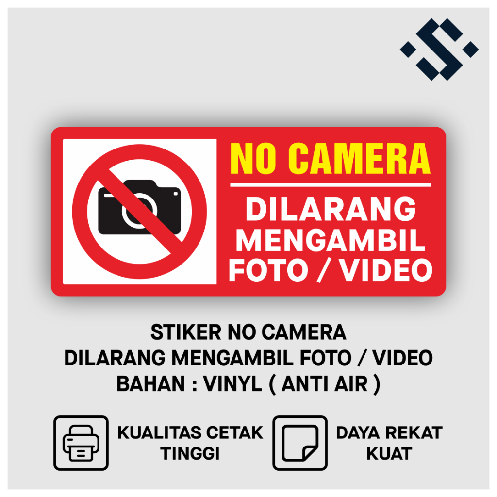 

Sticker Stiker Kaca Dinding Vinyl No Camera Dilarang Mengambil Foto dan Video