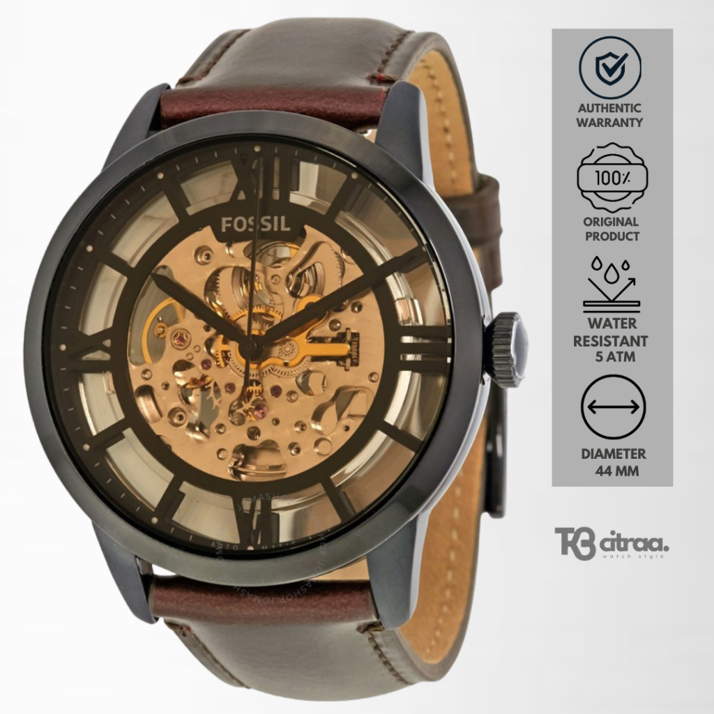 Jam Tangan Fossil Townsman Automatic Pria Kulit Brown Sporty Casual Original ME3098