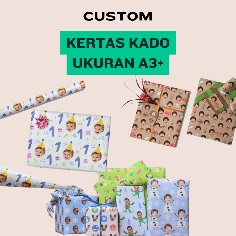 

Cetak Kertas Kado Custom Desain Muka Wajah Aesthetic Tambah Tulisan Wrapping Papper Bungkus Hadiah