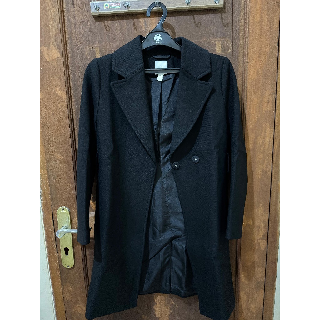 Preloved Long Coat H&M Wanita Hitam Black Wool Blend