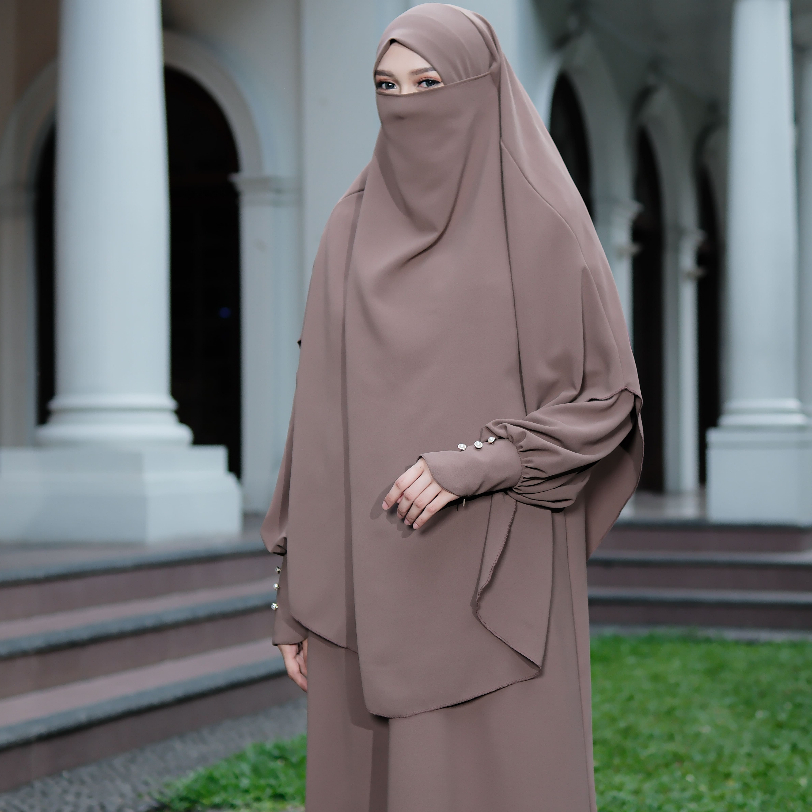 MihrabQu Satu Set Basic Simple Dress Mecca Abaya Gamis Hijab Jilbab Kerudung Lebaran Muslim Wanita S