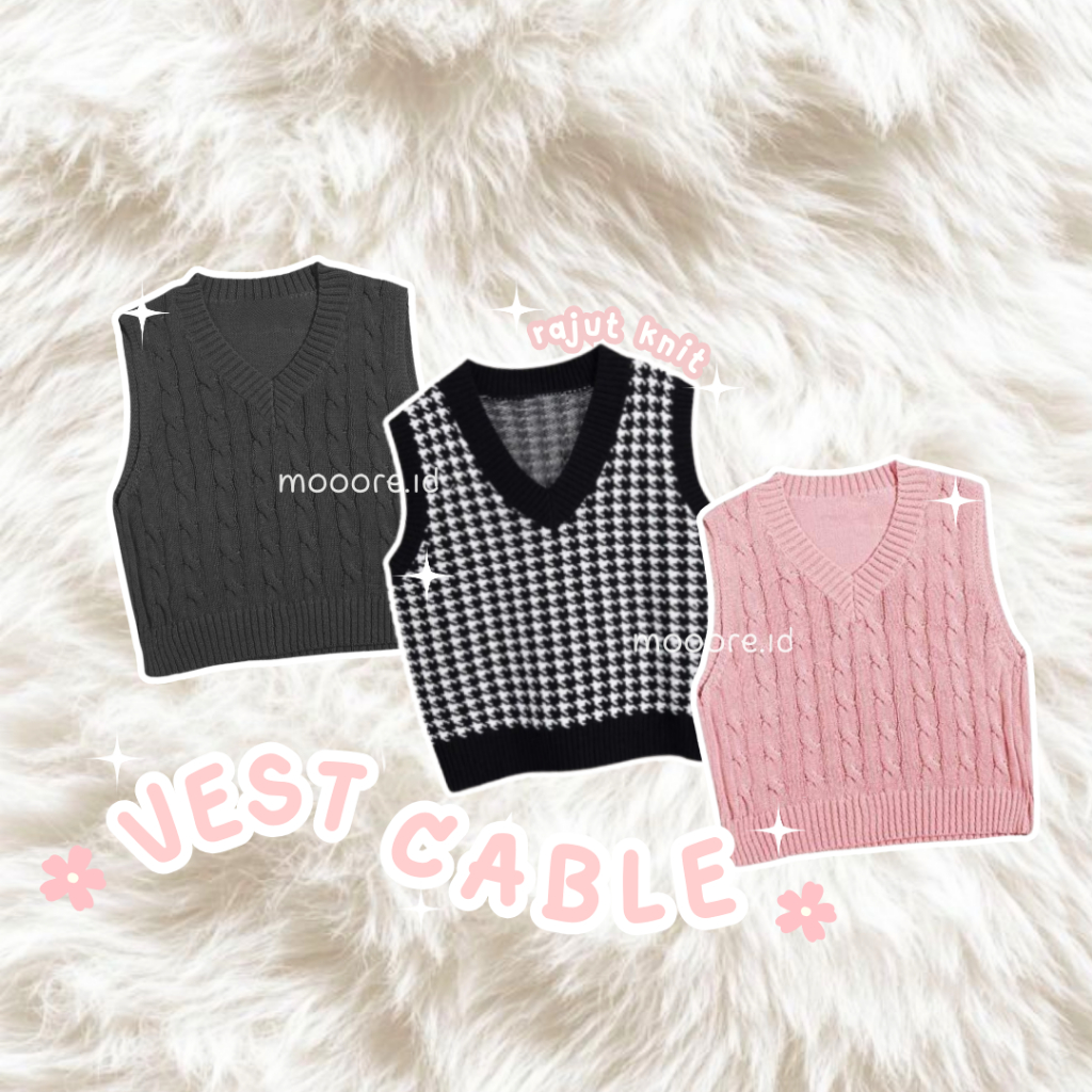 Vest Rajut Korean Style Rompi Hitam Kotak Cable Rajut Premium Vest Shadow Wanita Kekinian - M12