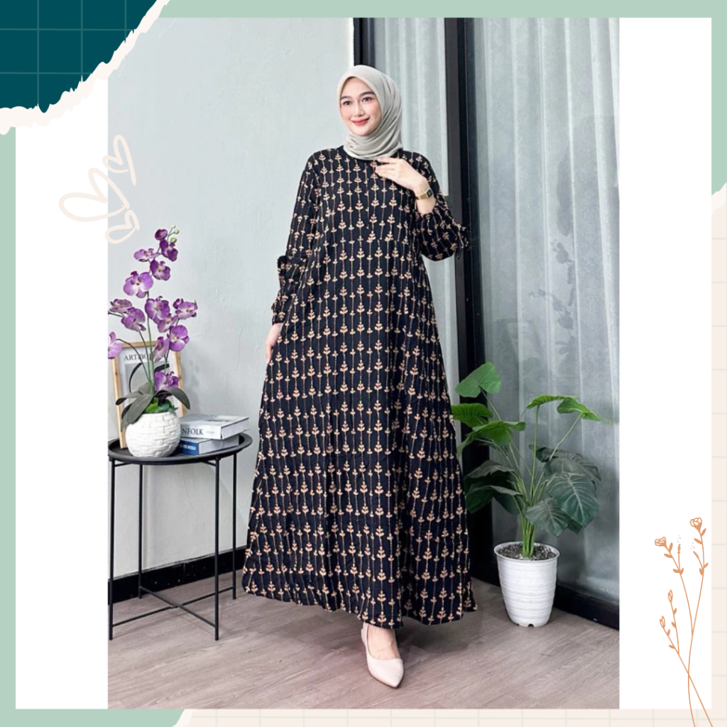 Gamis Etnik Kaftan Abaya Aisya Dress motif Batik Adem Nyaman Oversize Daily Wanita Busui Bahan Rayon