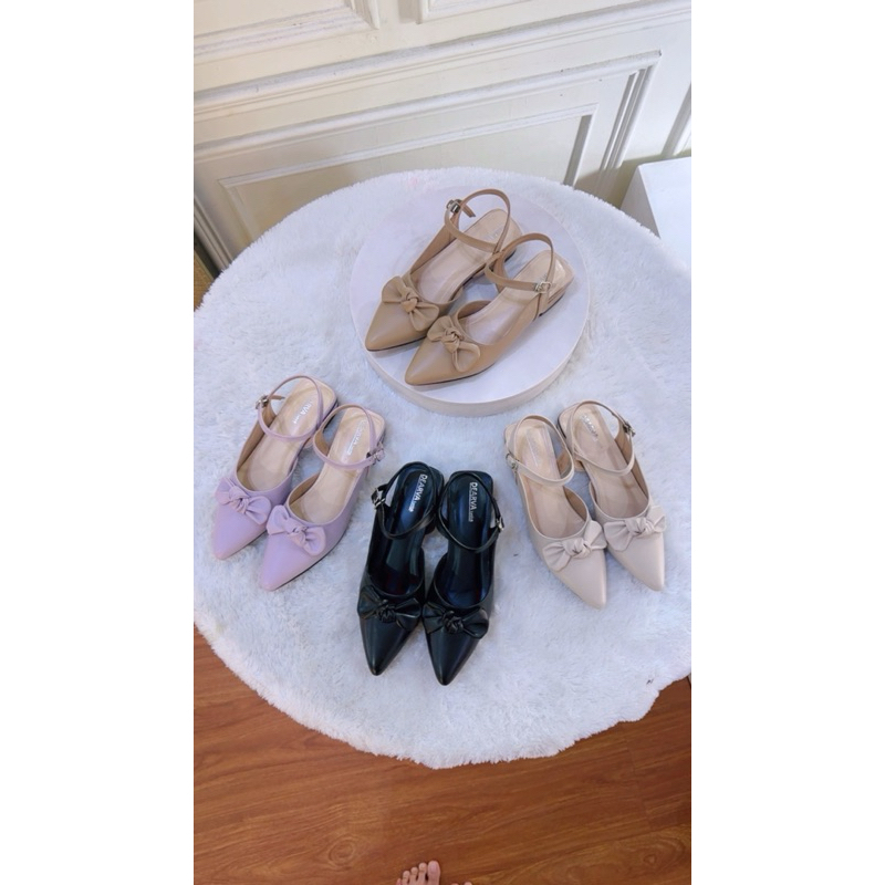 sepatu flat shoes wanita talu belakang Louisdear LS04 Bahan kulit Dove Import premium