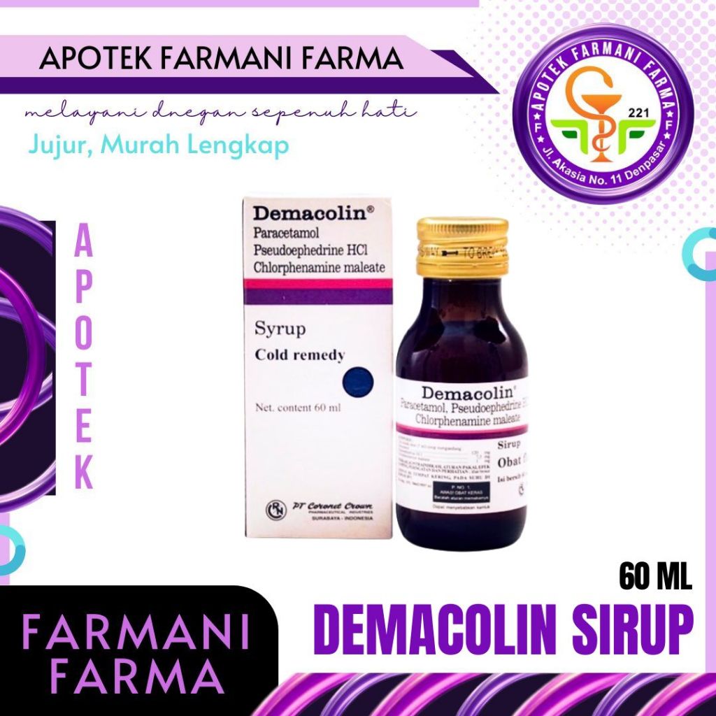 DEMACOLIN SYR 60ML / OBAT FLU DAN DEMAM ANAK / SAKIT KEPALA PADA ANAK /  OBAT PILEK ANAK / OBAT BERS
