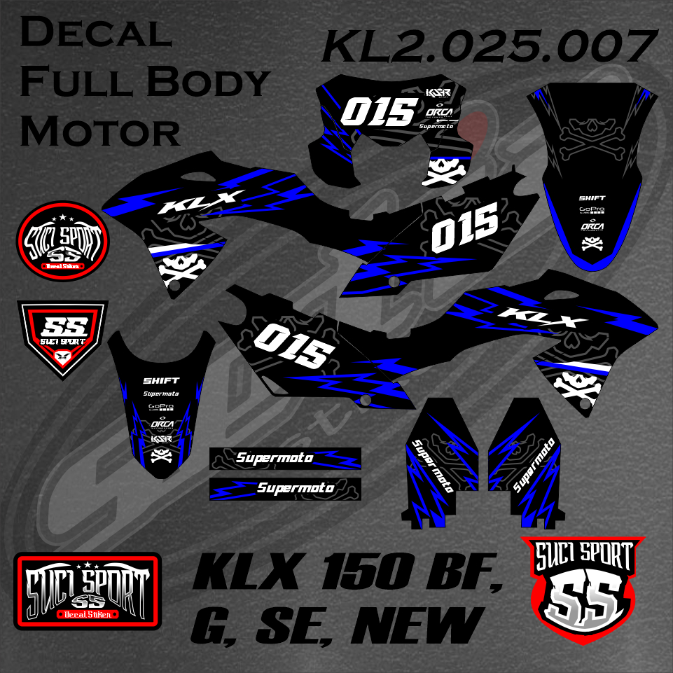 DECAL KLX BF / STICKER KLX HITAM BIRU KLX 150 BF G SE NEW, DESAIN FREE CUSTOM (KL2.025.007)