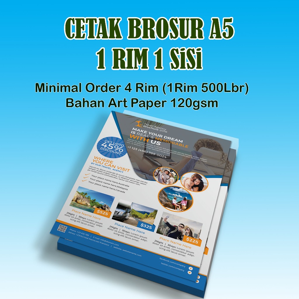 

Cetak Brosur A5 (1 sisi), Art Paper 120/150gsm, 1Rim 500Lbr