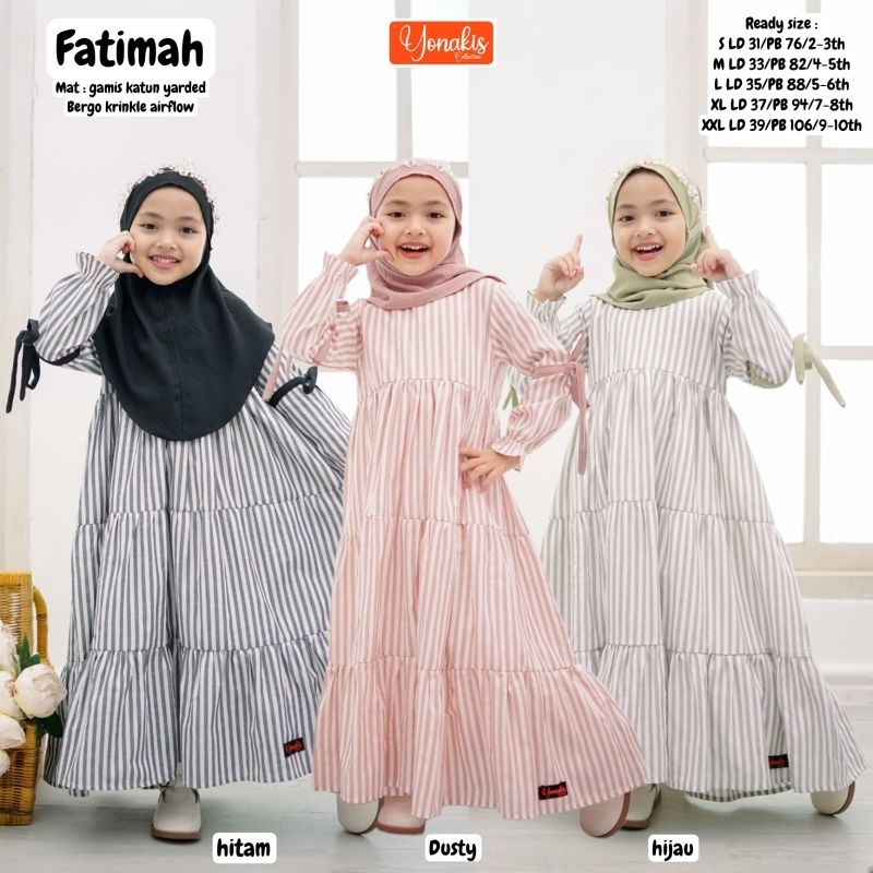 Hakan.kidshop - Busana Muslim Anak Perempuan Motif Salur set Bergo Crinkle Fatimah Series by Yonakis