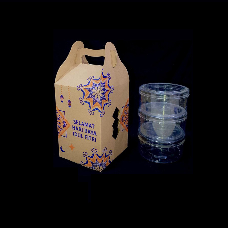 

( 5 pcs )Dus Kuker Lebaran Kardus 3 Toples 500gr Packaging Hampers Idul Fitri 14x14x20 cm