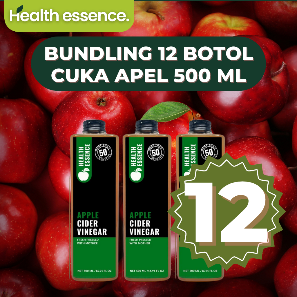 

Health Essence- PAKET 12 BOTOL Cuka Apel Cider Vinegar 500 ml Batu Malang With Mother Diet dan detox asli tanpa tambahan air