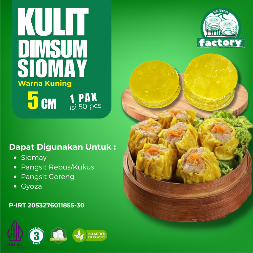 Kulit Dimsum Pangsit Gyoza Siomay Kuning 5cm 50lbr Halal