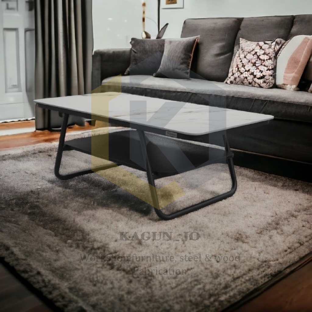 Meja Tamu Marmer Minimalis Modern Persegi Panjang 2 Tingkat meja ruang tamu
