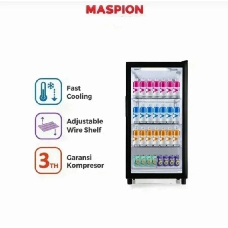 Showcase Maspion USG-168ND BK | Kulkas display kaca USG-168 USG168 ND BW uchida