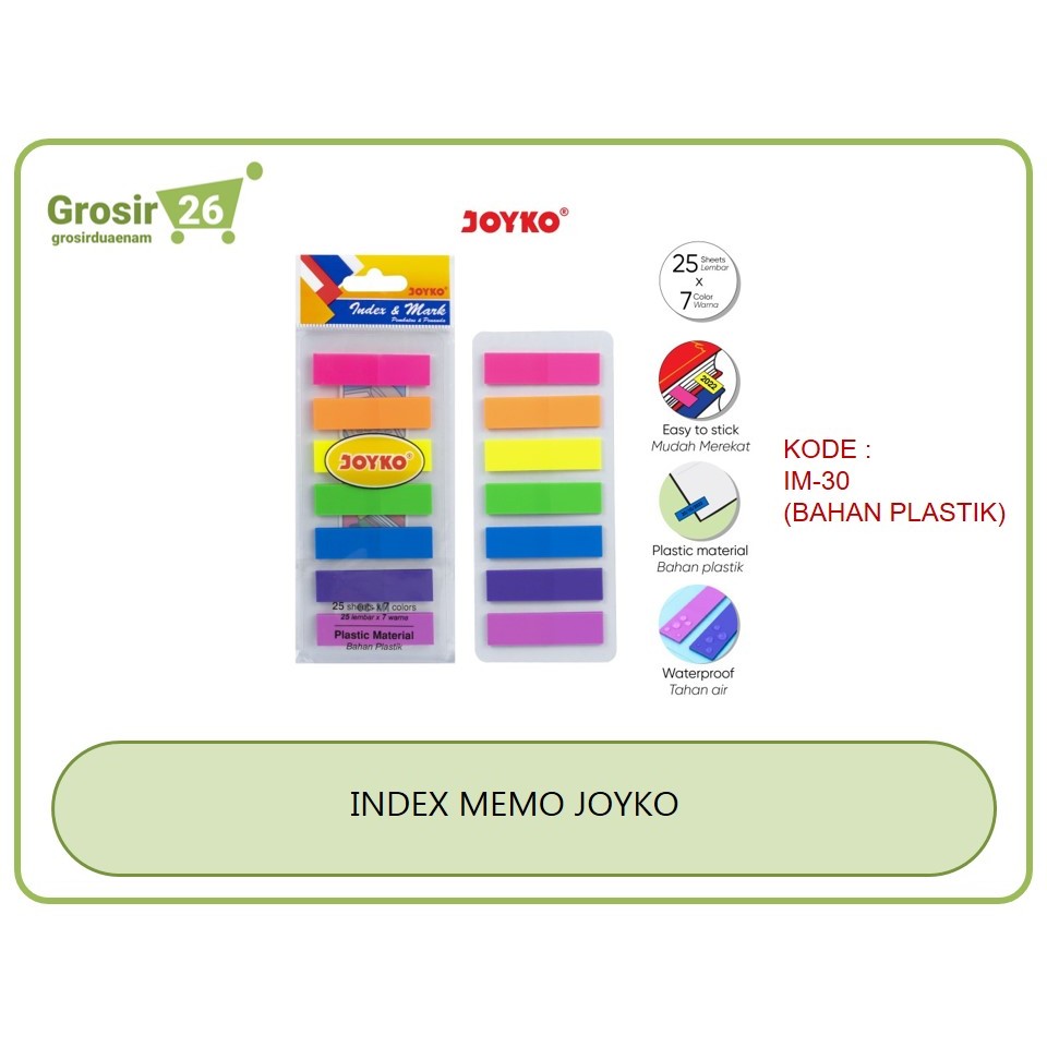 

(1 SET) INDEX MARK / PENANDA KERTAS / PEMBATAS BUKU / MEMO / STICK NOTES MODEL PETAK JOYKO IM-30 BAHAN PLASTIK | IM-32 BAHAN KERTAS