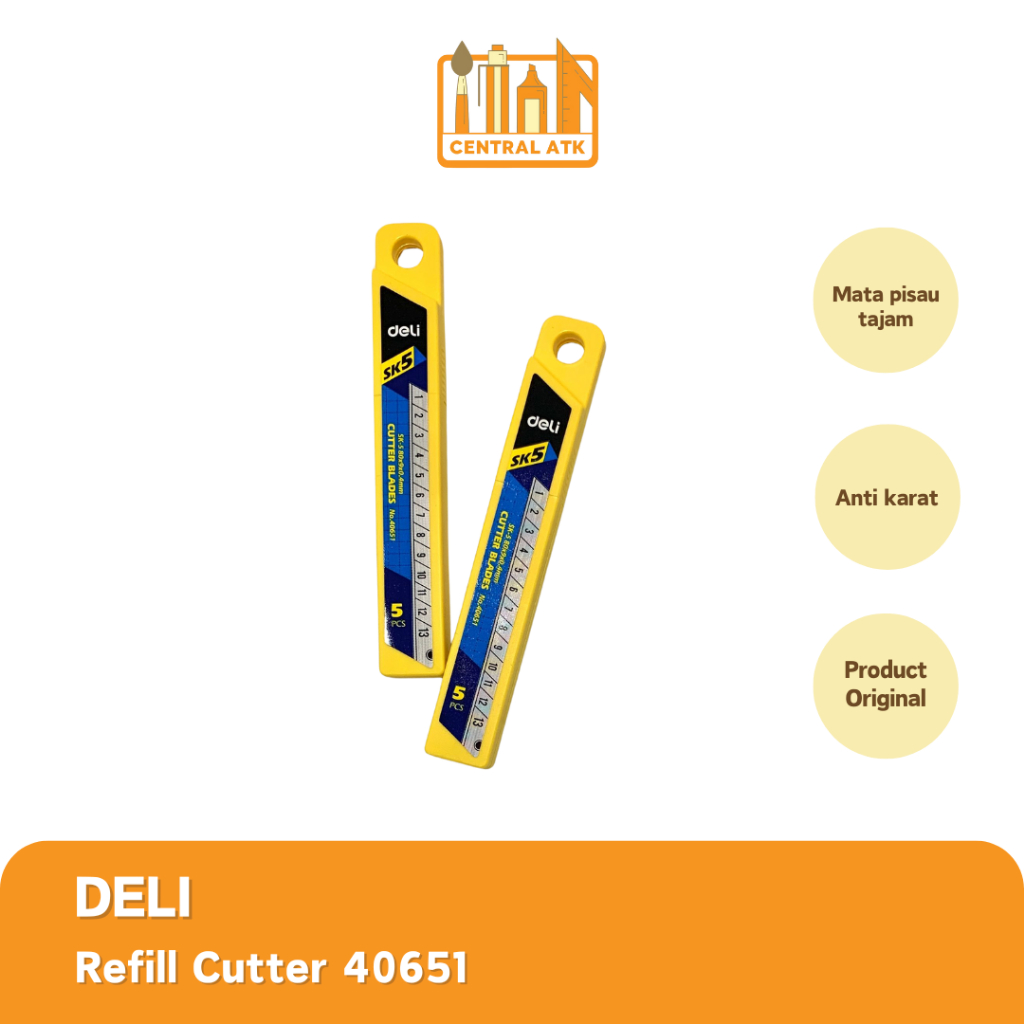 

DELI REFILL CUTTER ( YELLOW) 40651 ISI 5 MATA PISAU ANTI KARAT A-100