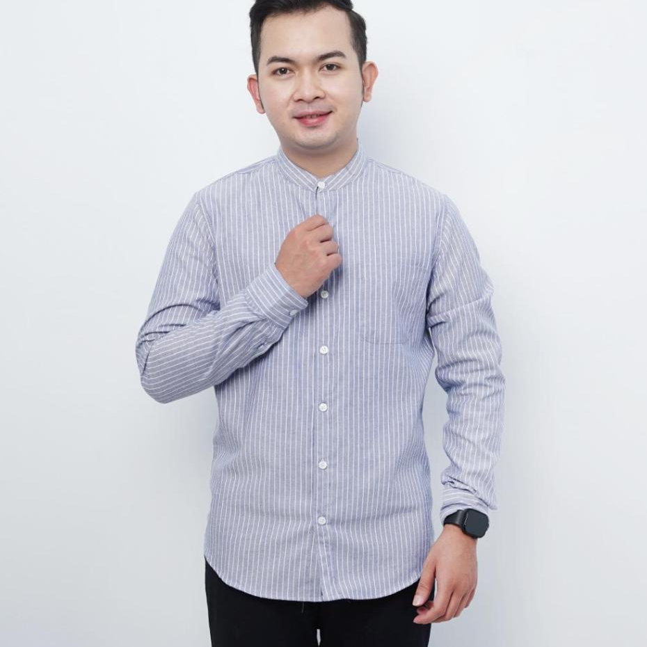 Kemeja Sanghai Pria ZARA Catton Lengan Panjang | Kemeja Koko Salur Stripe Pria | Kemeja Formal Acara