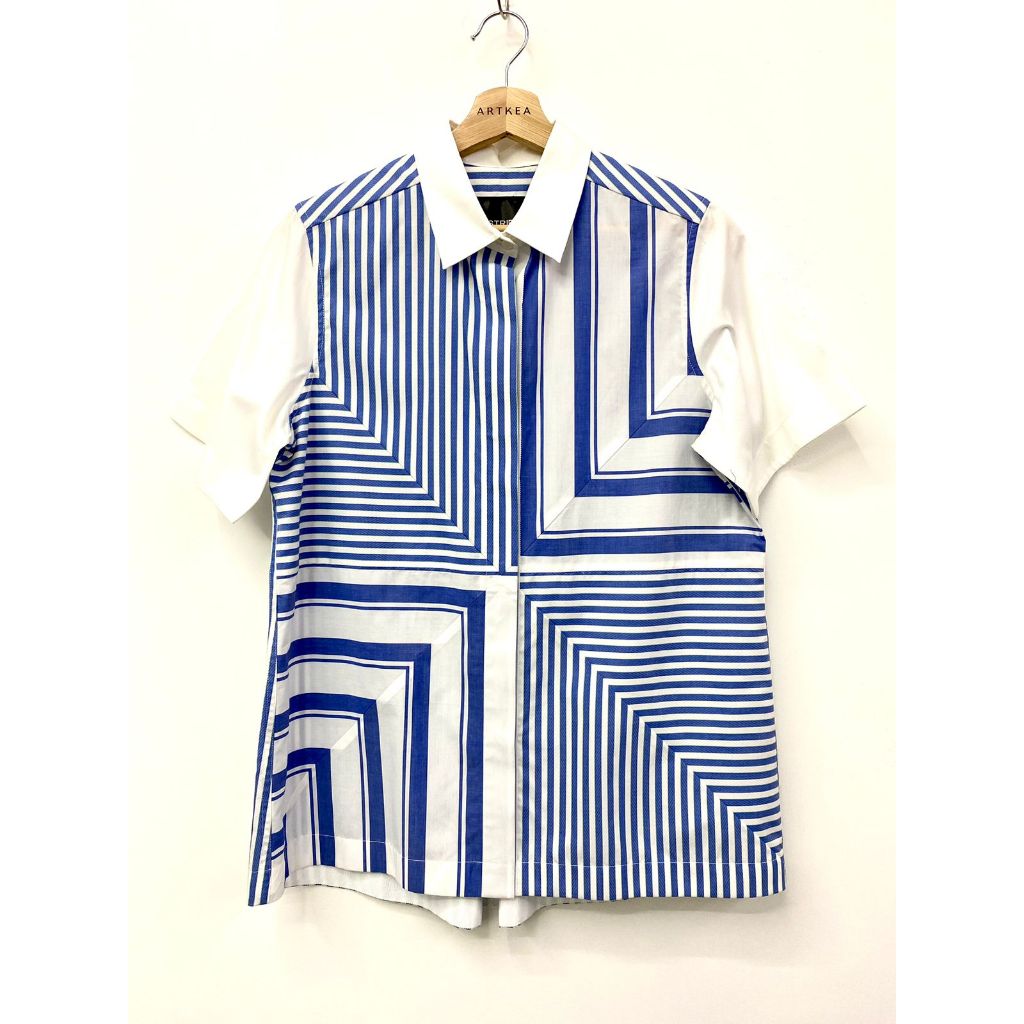 SS Blue Maze Crossed Basic Shirt - Ukuran L - ARTKEA Stripes for GADIS Special Sale