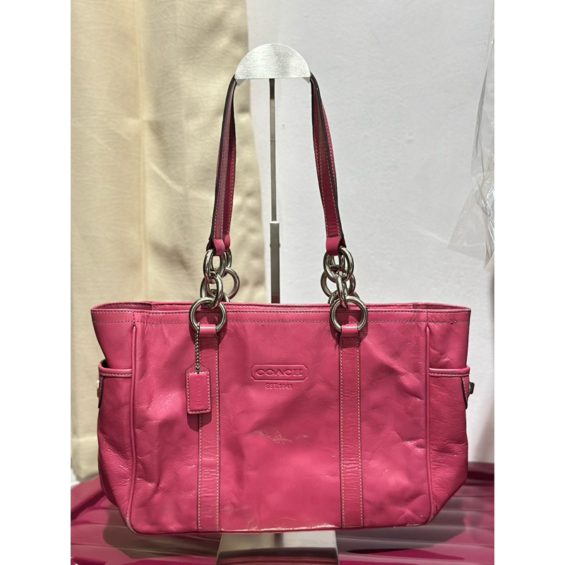 Coach East West Gallery Pink Tote Bag Vintage Auth