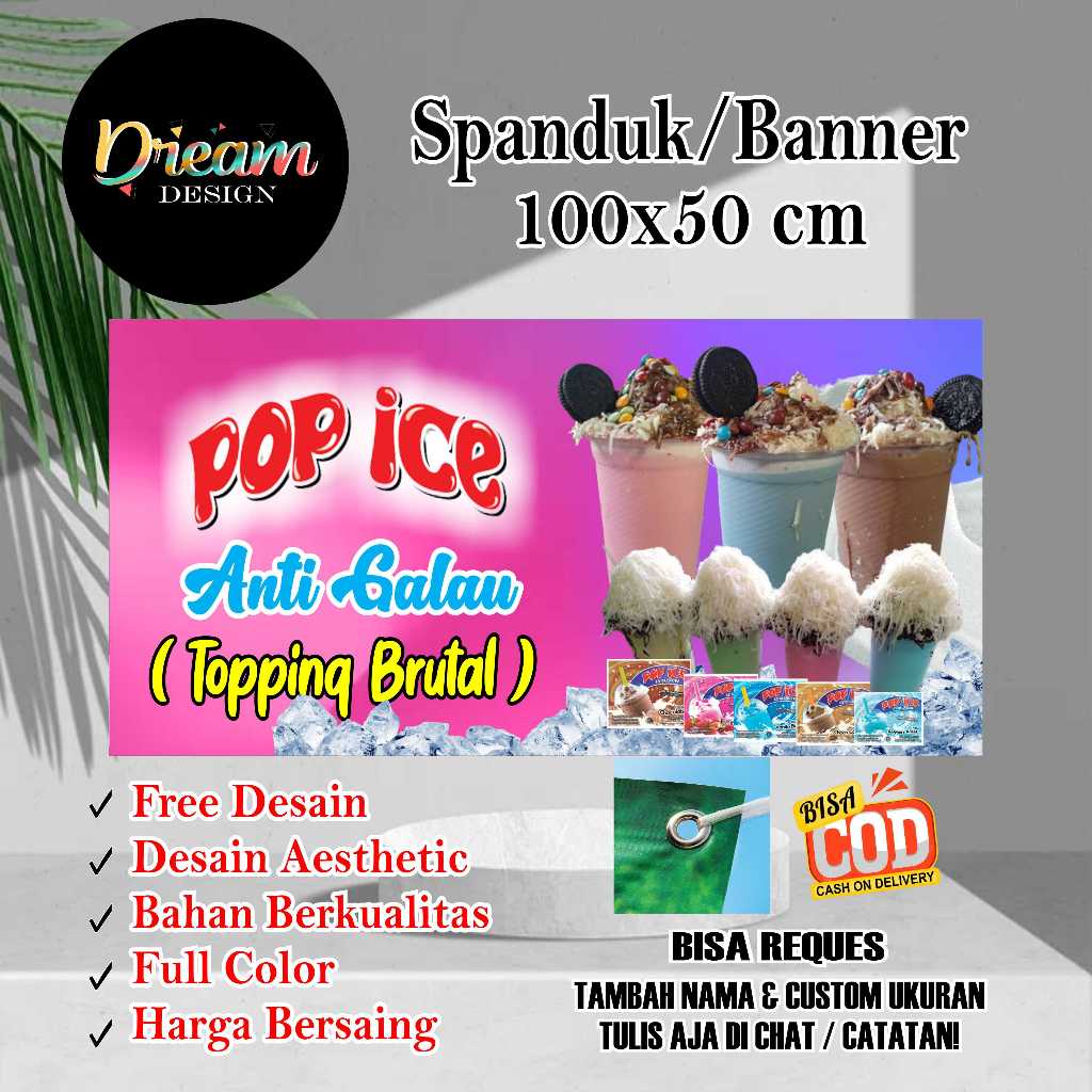 Spanduk  pop ice agnti galau toping beruntal Custom Desain