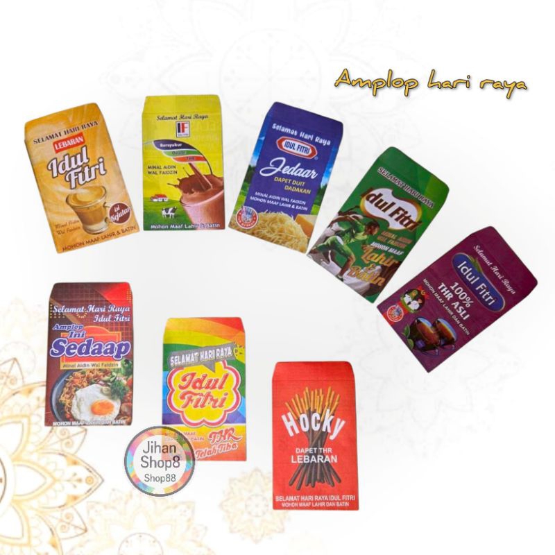

100 lembar Amplop lebaran idul fitri karakter Snack Hvs daur ulang ukuran medium mix gambar