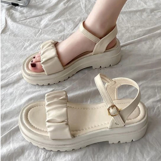 TERMURAH Sandal Wanita Lovely Terbaru Sandal Wanita Tali Kerut Style Wedges Hits Kekinian