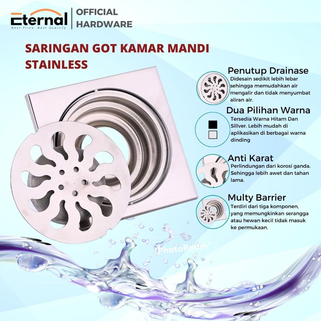 Saringan Got Kamar Mandi Floor Drain Stainlees Pembuangan Air Kamar Mandi - Silver Hitam