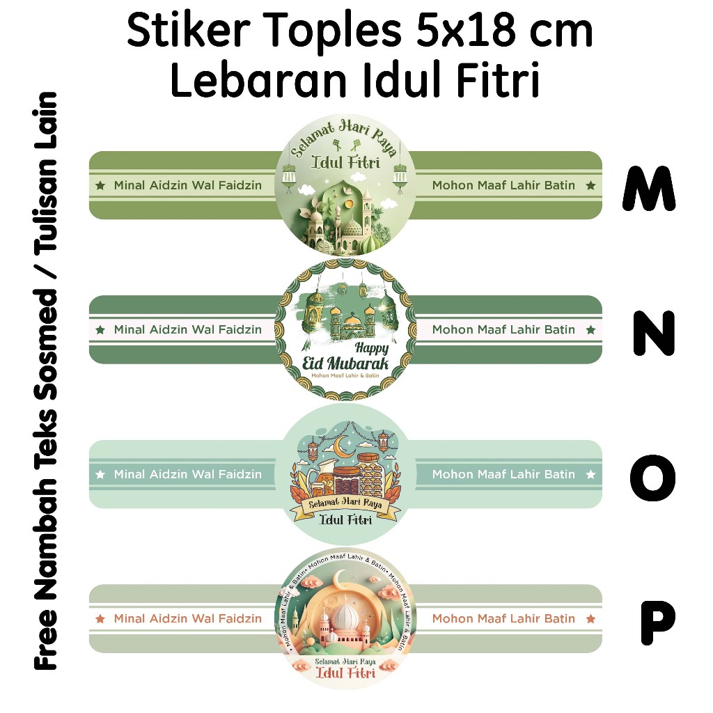 

16 Pcs Stiker Toples lebaran Idul Fitri 5 x 18 cm B