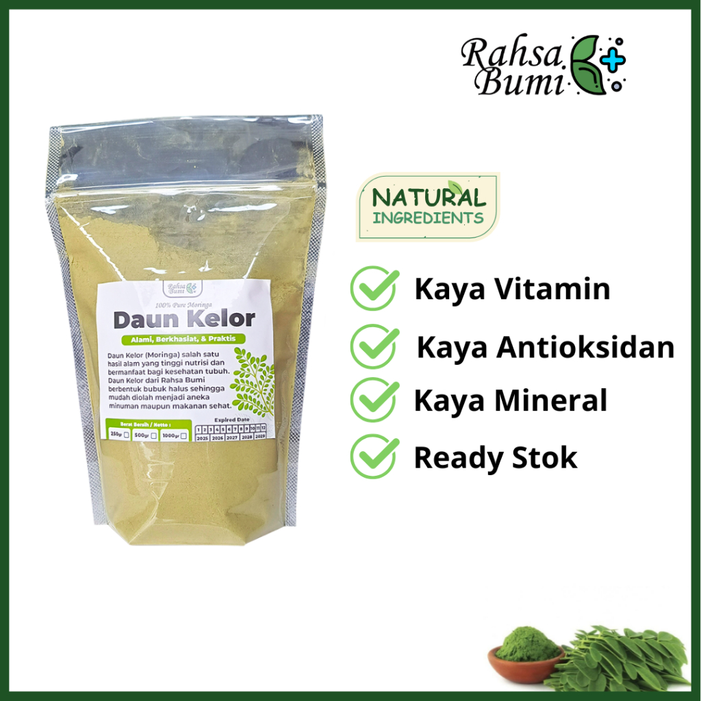 

KELOR Bubuk Premium by Rahsa Bumi - Teh Daun Kelor Bubuk Minuman Hebal Peninggi Badan, Pelancar ASI, Daya Tahan Tubuh