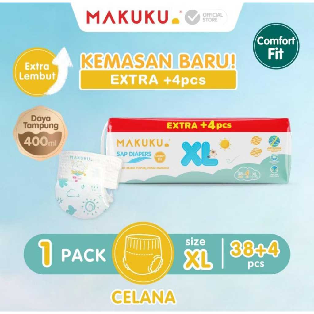 MAKUKU Sap Diapers XL Celana Extra +4pcs