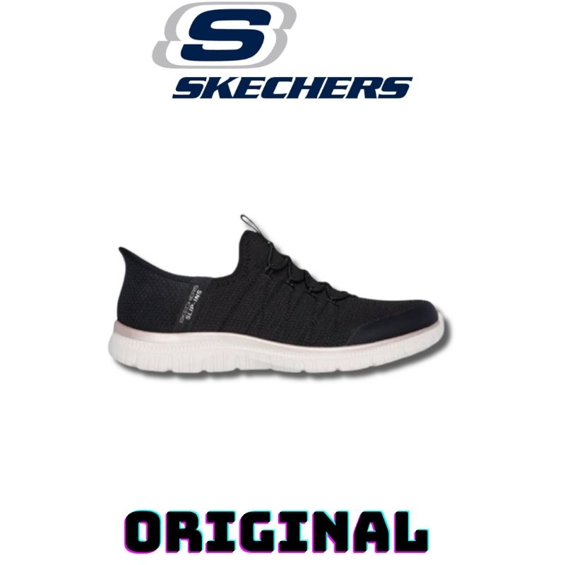Sepatu Skechers Slip On Virtue Black Rose Gold Women's ( 104426/BKRG ) Original