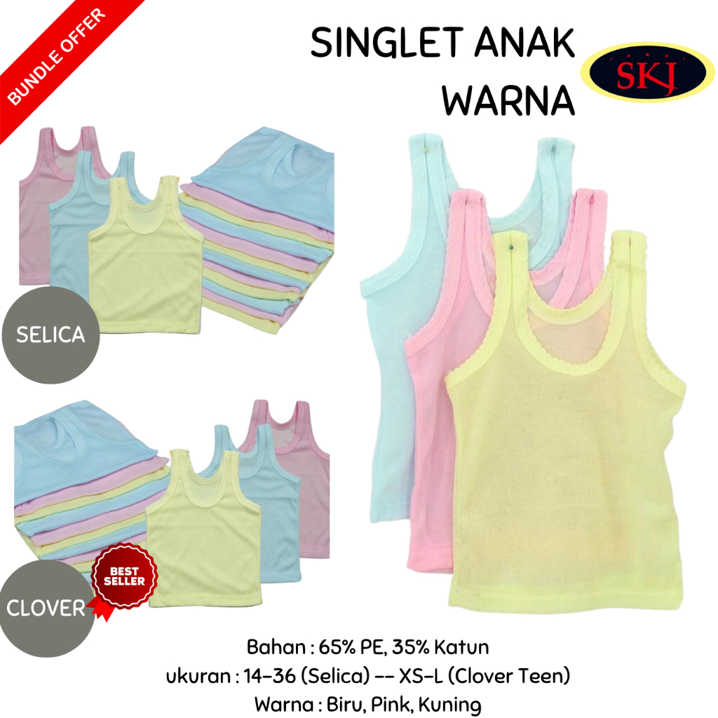 Kaos Dalam CLOVER ; SELICA REMAJA WARNA Polos / Singlet WARNA Clover Anak Remaja Dewasa Murah / Paka