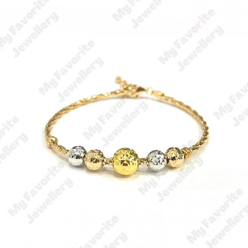 Gelang Bangle Bola-bola Krom Adjustable Gelang Emas Asli Kadar 700