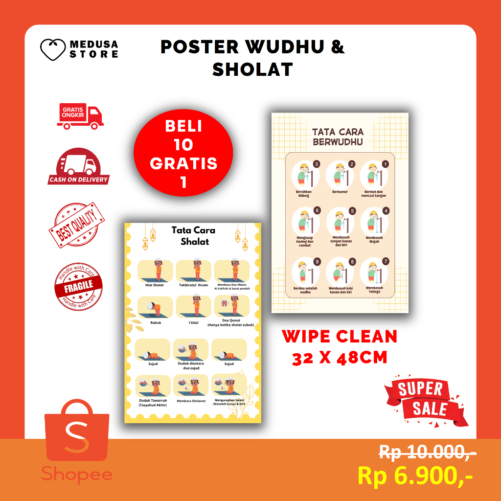 Poster Edukasi Anak Belajar Cara Sholat Lengkap