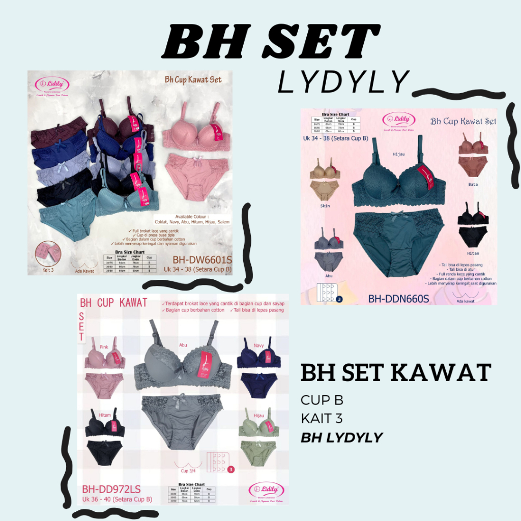LYDYLY - Bra BH Set CD Wanita | Busa Tipis Cup B | BRA KAWAT | Kait 3