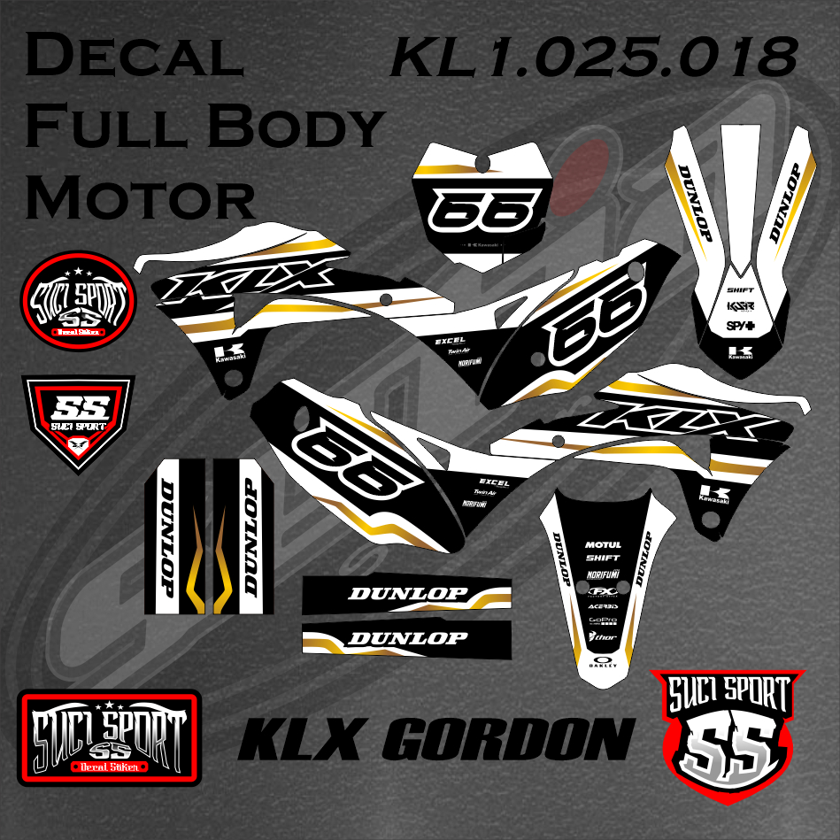 DECAL KLX GORDONS / DECAL STICKER KLX GORDON PUTIH GOLD/CUSTOM DECAL KLX 150 (KL1.025.018)