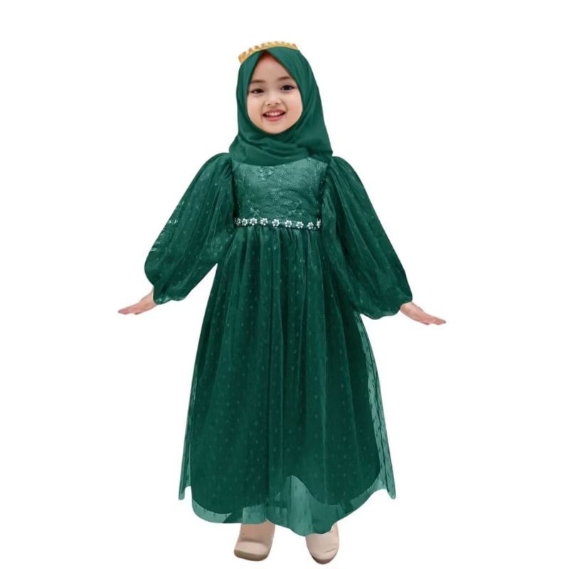Aisyah 3 - Gamis baju anak perempuan tile mutiara premium satin velvet polkadot 2 3 4 5 6 7 8 9 10 1