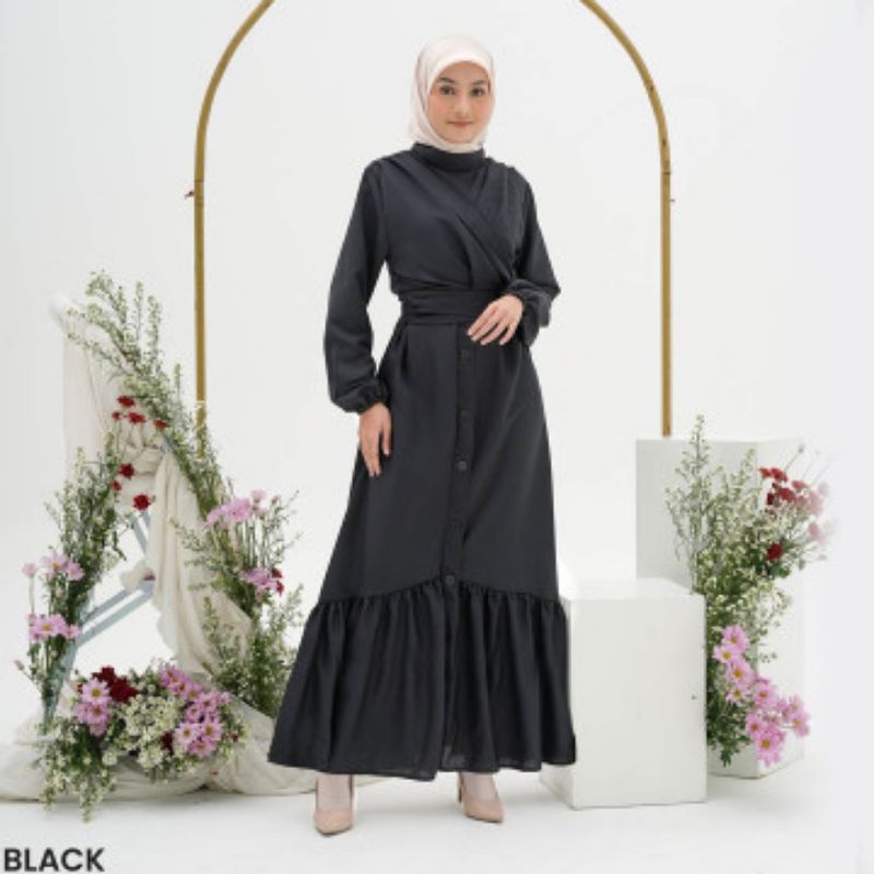 Resti Long Dress Wanita Muslimah Rayon Lebaran Midi Gamis Dewasa - Maxi, Pesta, Remaja