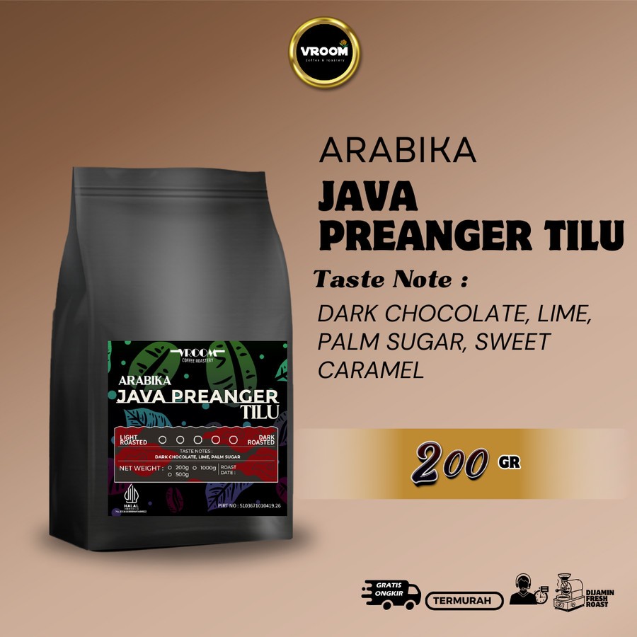 

Coffee Arabica Java Preanger Tilu Roasted Bean Arabika Kopi Biji Matang Bubuk 200gram