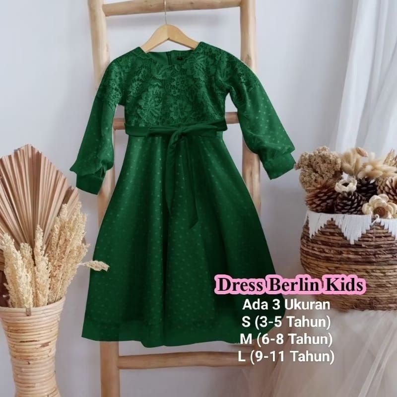 Berliana - Gamis brukat pesta import premium anak remaja tanggung tile mutiara dot polkadot full fur