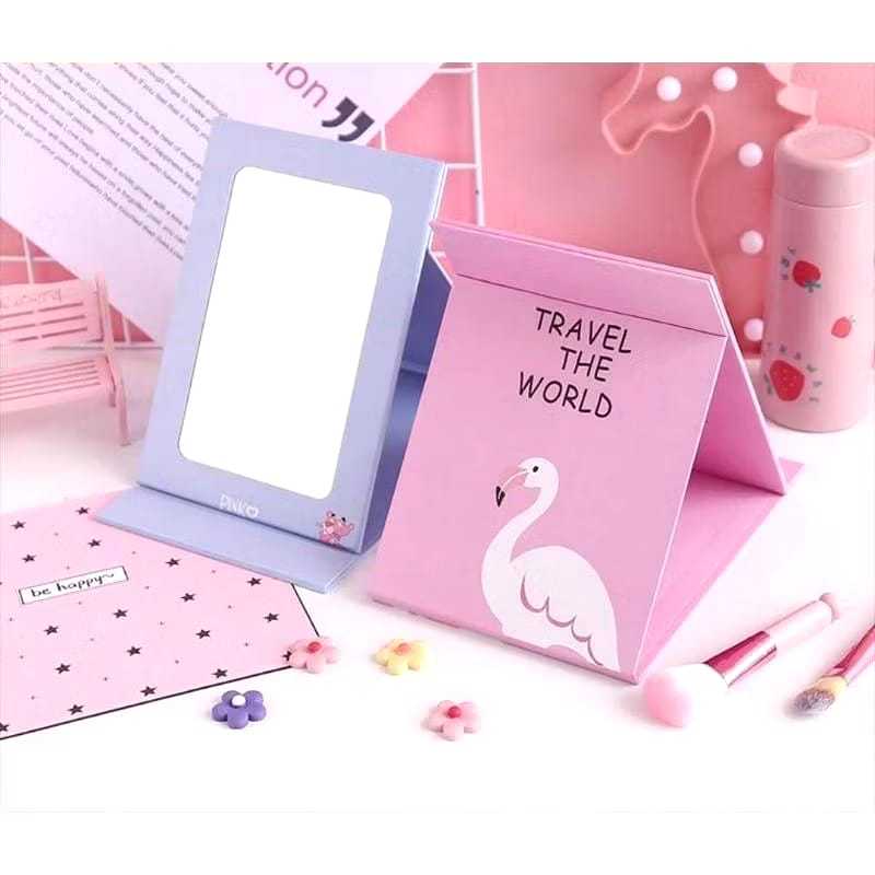 Cermin Lipat Besar Jumbo Kaca Buku Karton Motif Gambar Karakter Lucu Cermin Meja Duduk Cermin Makeup