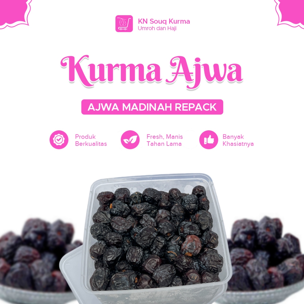 

Kurma Ajwa Lembut Kemasan Repack - Best Quality - AJWA Grade A - Oleh Oleh Haji Umroh